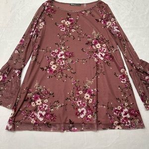 89th & Madison Purple And Pink Floral Long Sleeve Blouse Size Large